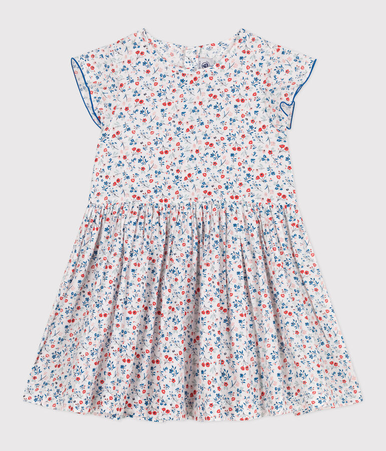 Kurz&auml;rmeliges Kinder-Kleid aus Baumwolle mit Bl&uuml;mchen weiss/vielfarbig