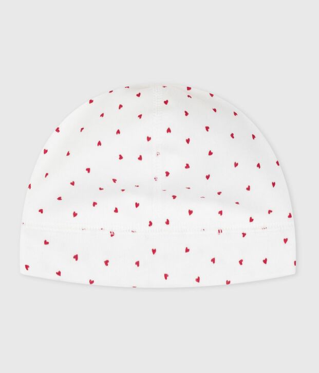 Newborn-M&uuml;tzchen aus Baumwolle mit Herzmotiv weiss/rot