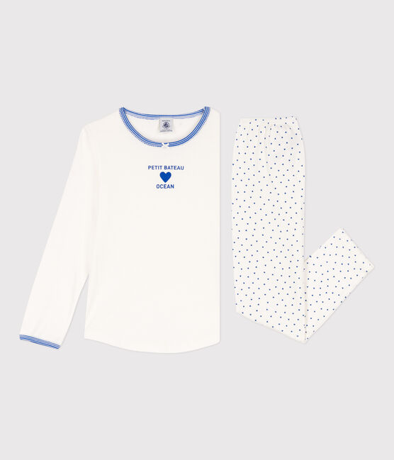 Kinderpyjama aus Baumwolle für Mädchen weiss MARSHMALLOW/blau PERSE
