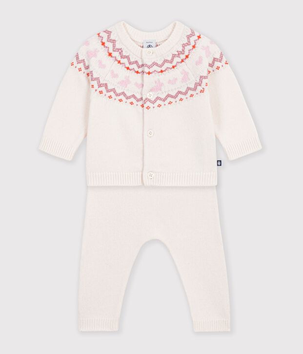 Baby-Set aus Strick mit Jacquardmuster naturfarben/rosa