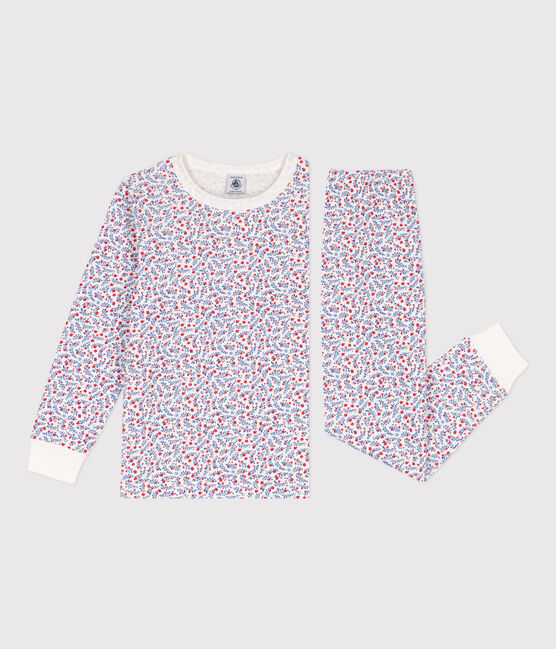 Kinderpyjama aus Baumwolle mit Blumen für Mädchen weiss MARSHMALLOW/weiss MULTICO