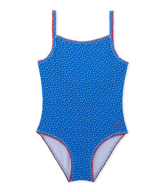 Mädchen-Badeanzug mit Punktmuster blau DELFT/weiss LAIT