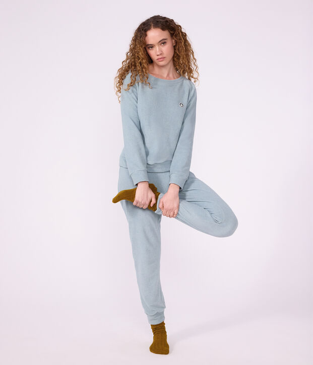 Damen-Pyjama aus einfarbigem Baumwoll-Frottee SEDUMBLUE