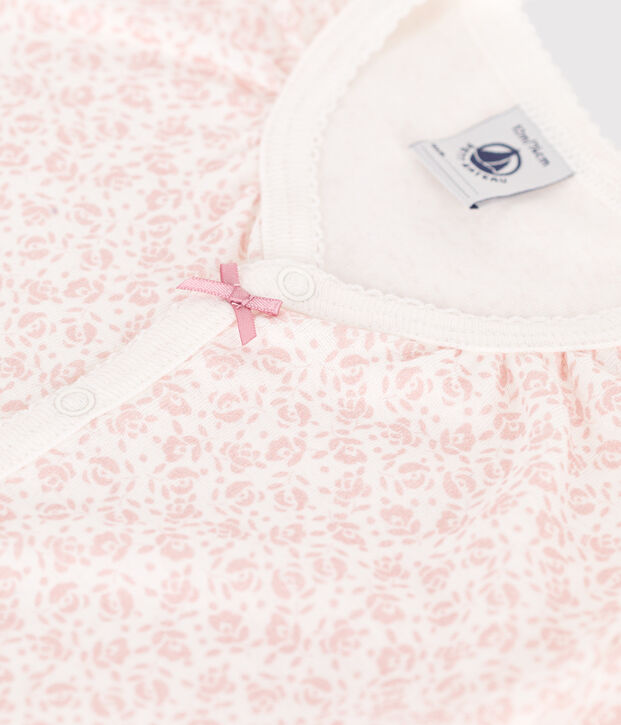 Baby-Kurzoverall aus Baumwolle mit Blumenmotiv weiss/rosa