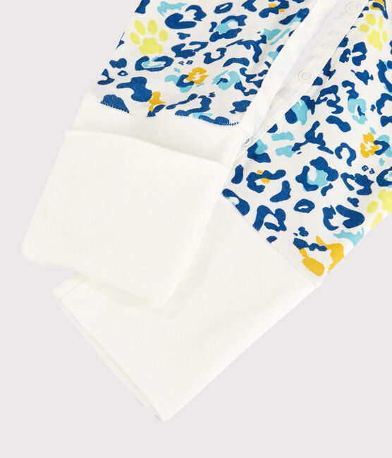Baby-Strampler mit abnehmbaren Füßen aus Baumwolle in Leuchtfarbe mit Panther-Motiv weiss MARSHMALLOW/weiss MULTICO