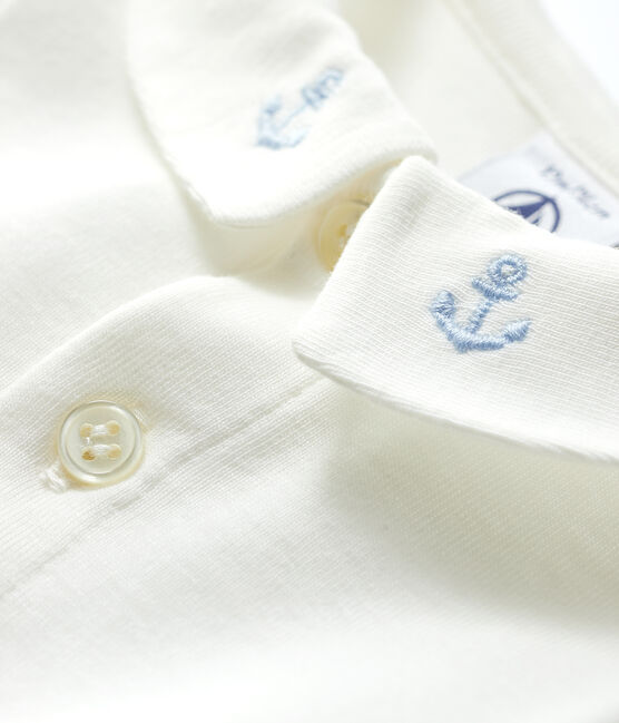 Baby-Body aus Baumwolle mit gesticktem Kragen für Jungen weiss MARSHMALLOW