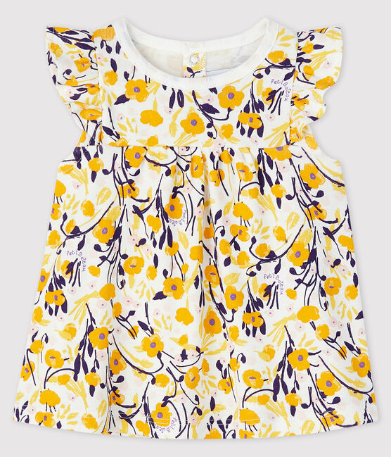 Kurzärmelige Baby-Bluse für Mädchen weiss MARSHMALLOW/weiss MULTICO