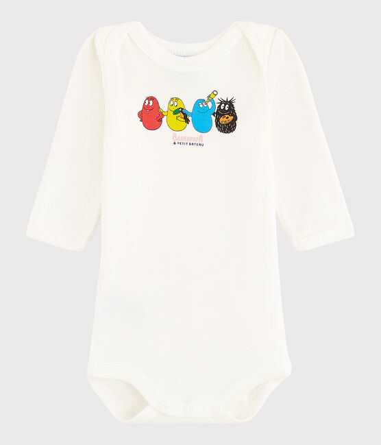 Langärmeliger Baby-Body Mädchen/Jungen weiss MARSHMALLOW/blau BLEU
