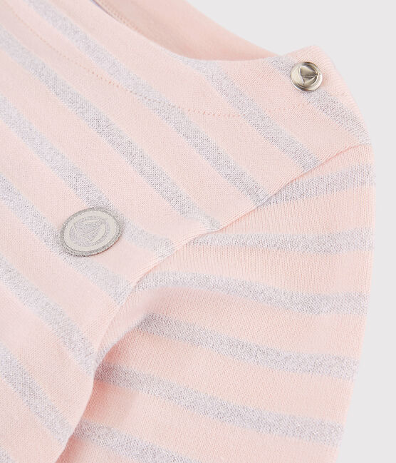 Kindershirt aus Jerseystoff mit Marinestreifen für Mädchen rosa MINOIS/ ARGENT