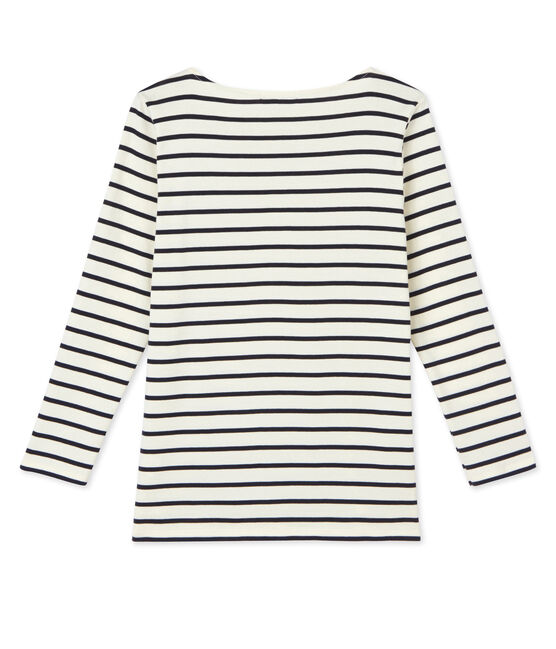 T-shirt femme manches longues en côte originale beige COQUILLE/blau SMOKING