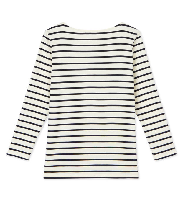 T-shirt femme manches longues en c&ocirc;te originale weiss/blau