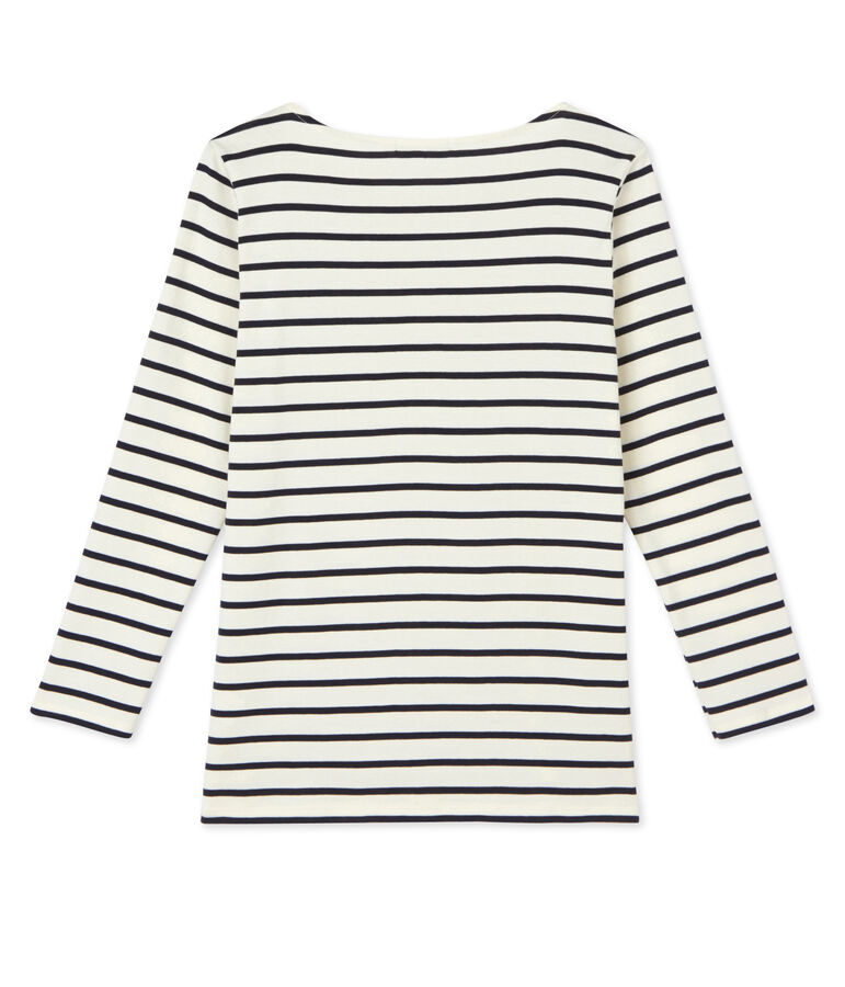 T-shirt femme manches longues en c&ocirc;te originale weiss/blau