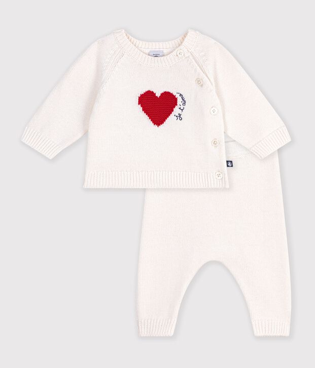 Baby-Set aus Strick mit Jacquard-Herzen rot/rot