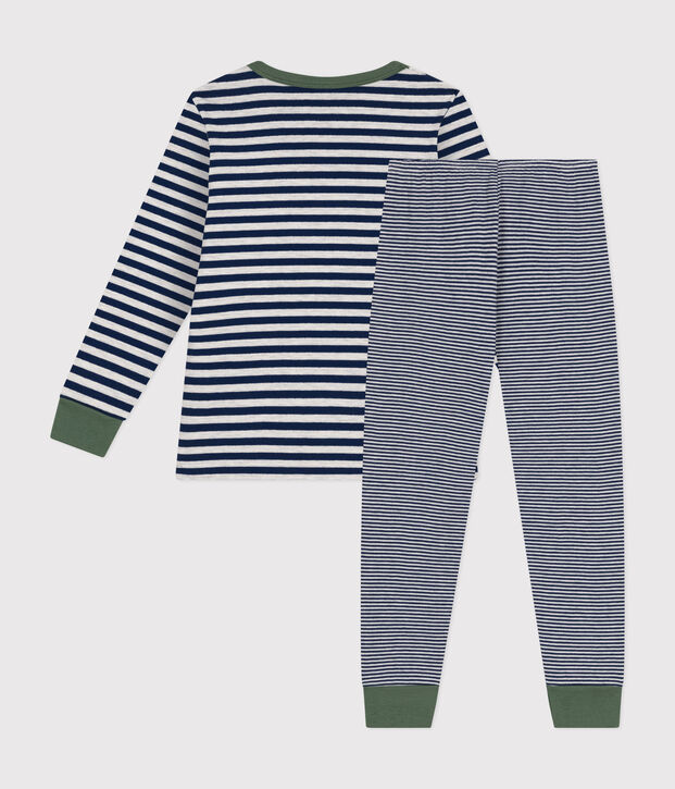 Kinderpyjama aus gestreifter Baumwolle blau/beige
