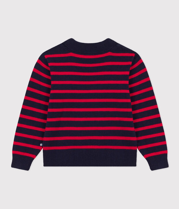 Kinderpullover mit Matrosenmuster aus Wolle und Baumwolle blau/rot