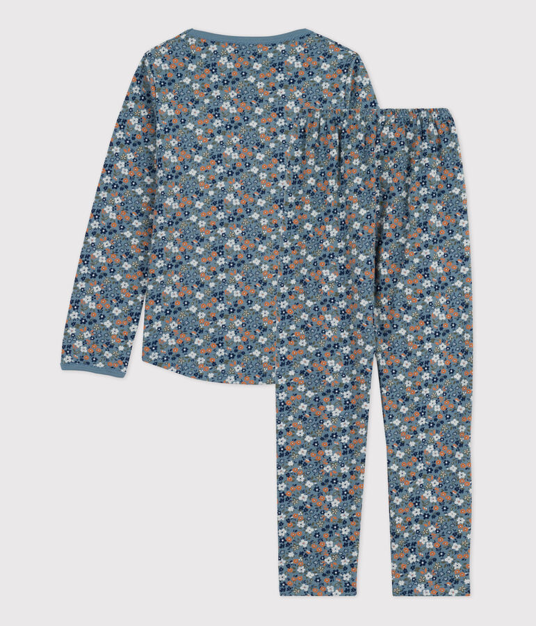 Kinderpyjama aus Baumwolle mit Blumenmotiv f&uuml;r M&auml;dchen blau/vielfarbig