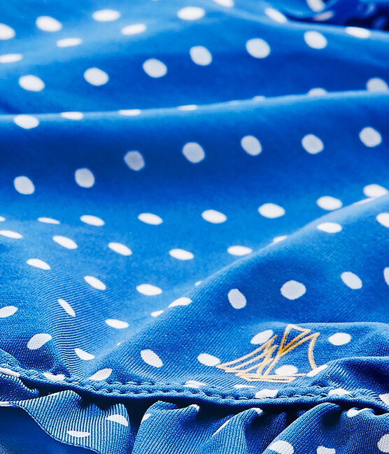 Gepunkteter Baby-Mädchen-Badeanzug blau PERSE/weiss MARSHMALLOW