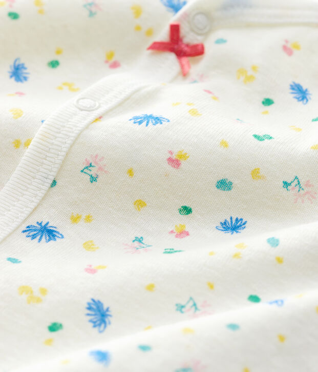 Baby-Einteiler aus Baumwolle und Leinen, mit kleinen Blumen bedruckt weiss/vielfarbig
