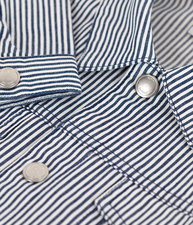 Kinderjacke aus gestreiftem Baumwollcanvas f&uuml;r M&auml;dchen blau/weiss