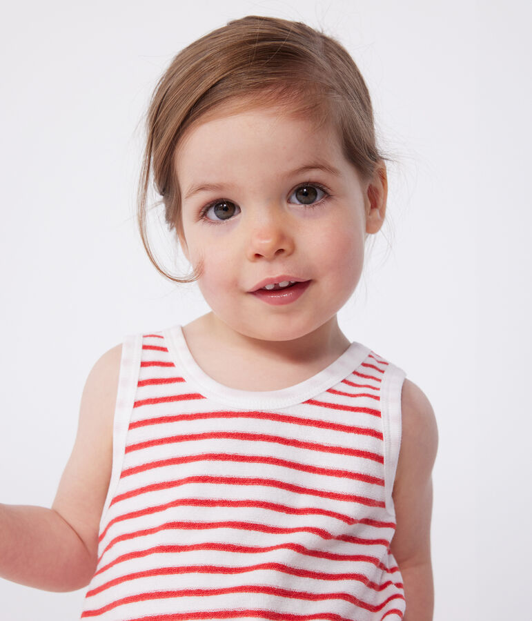 Baby-Kurzoverall aus Baumwolle mit Streifen weiss/rot