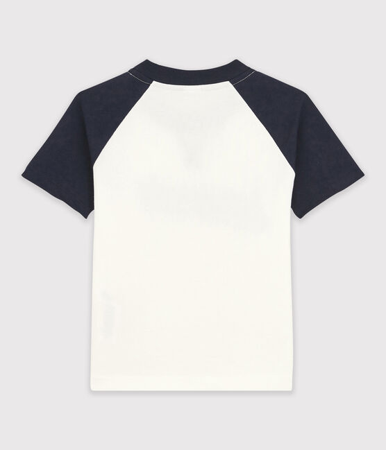 Kurzärmeliges Kinder-T-Shirt aus Jersey Jungen weiss MARSHMALLOW/blau SMOKING