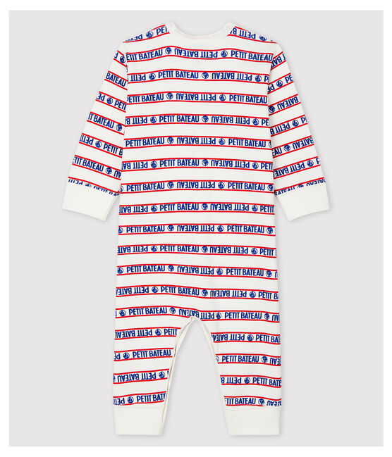 Fußloser Baby-Einteiler aus Baumwolle mit Petit Bateau-Motiv weiss MARSHMALLOW/weiss MULTICO
