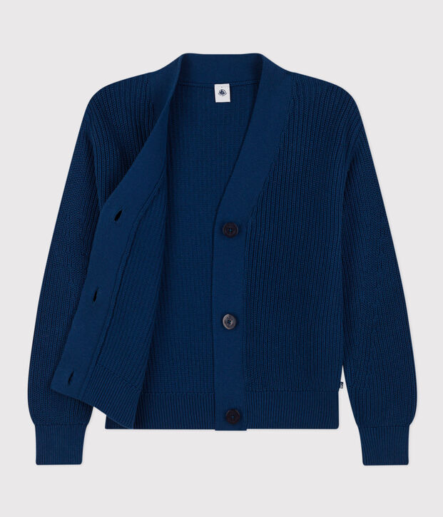 Damen-Cardigan aus Baumwolle, in Patentmuster gestrickt blau