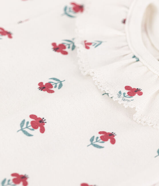 Kurzärmeliger Baby-Body aus Baumwolle mit Blumenmuster weiss MARSHMALLOW/weiss MULTICO