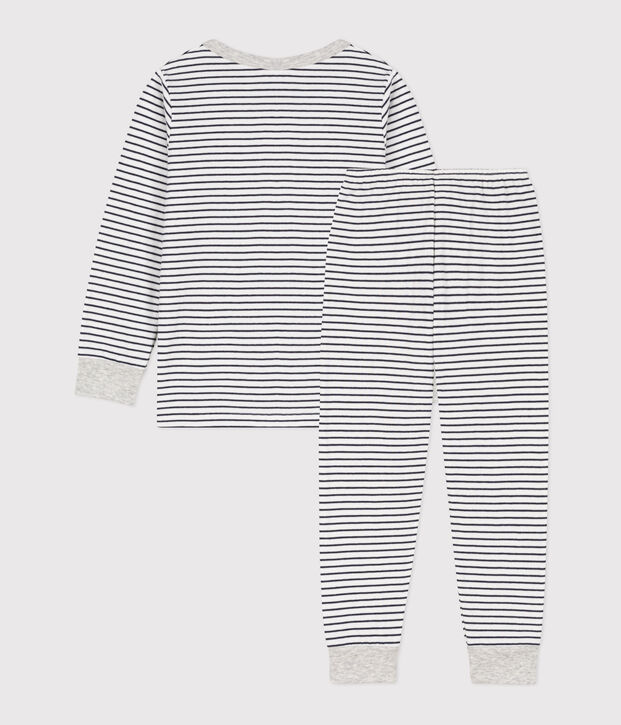 Kinderpyjama aus Doppeljersey mit Streifen weiss/blau