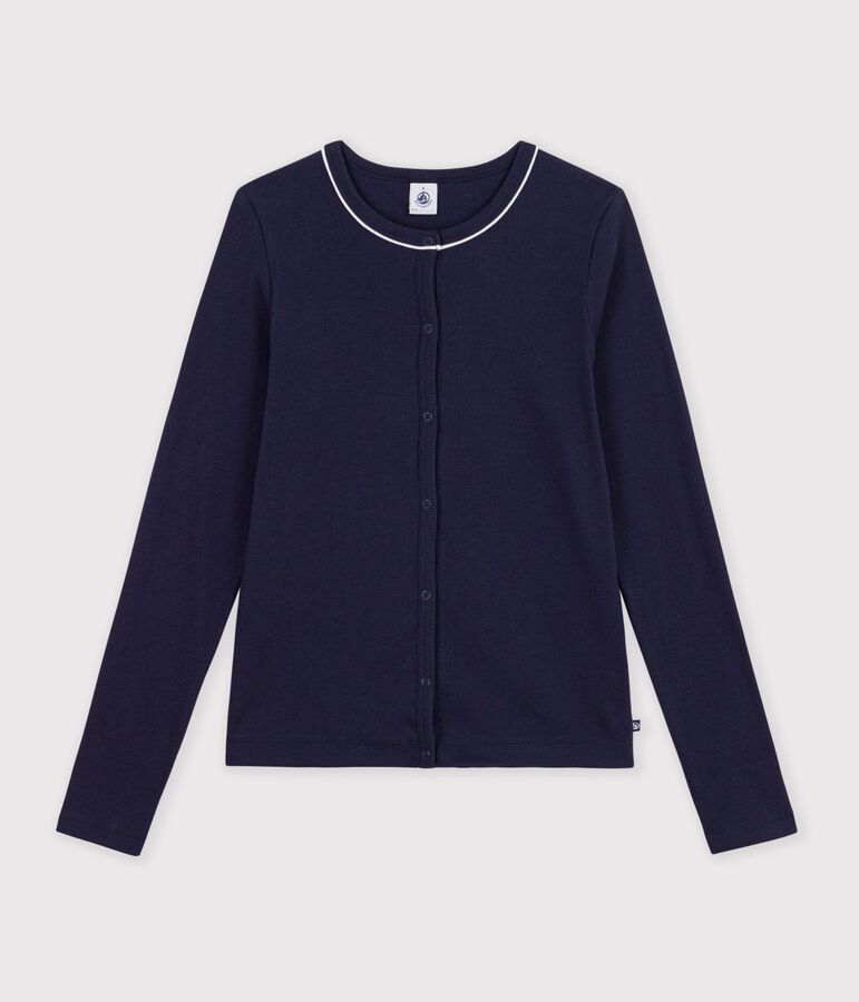 Damen-Cardigan aus einfarbiger Baumwolle blau