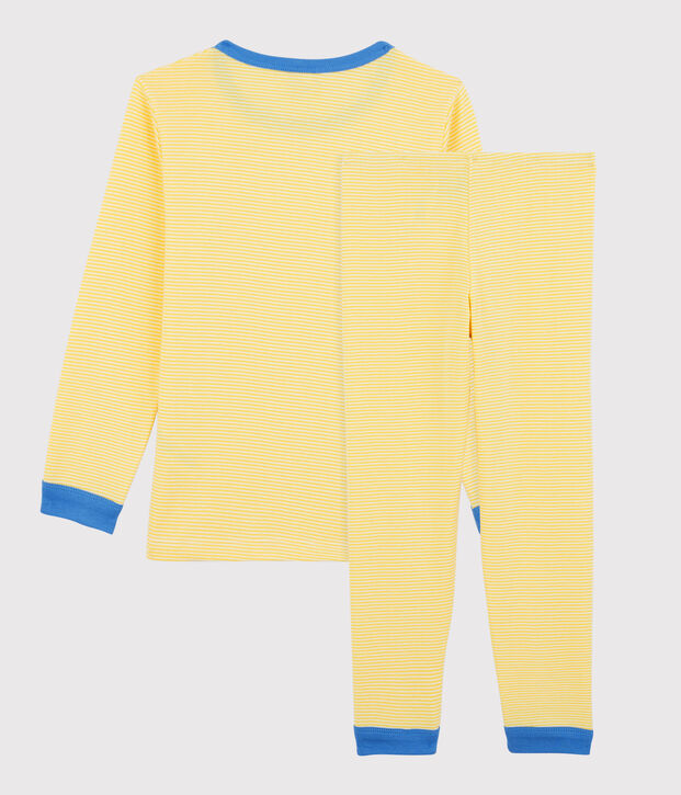 Kinderpyjama aus Bio-Baumwolle mit Ringelstreifen gelb/weiss