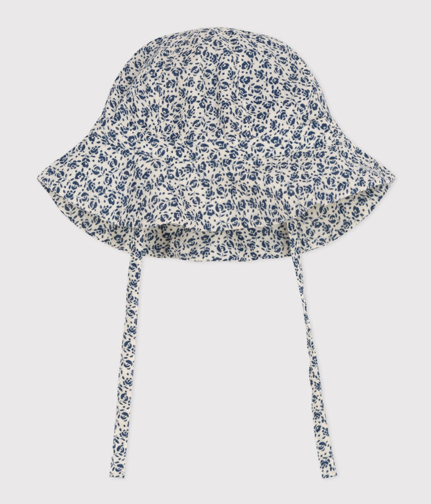 Baby-Breitkrempiger Hut aus Musselin mit Blumenmuster naturfarben/blau