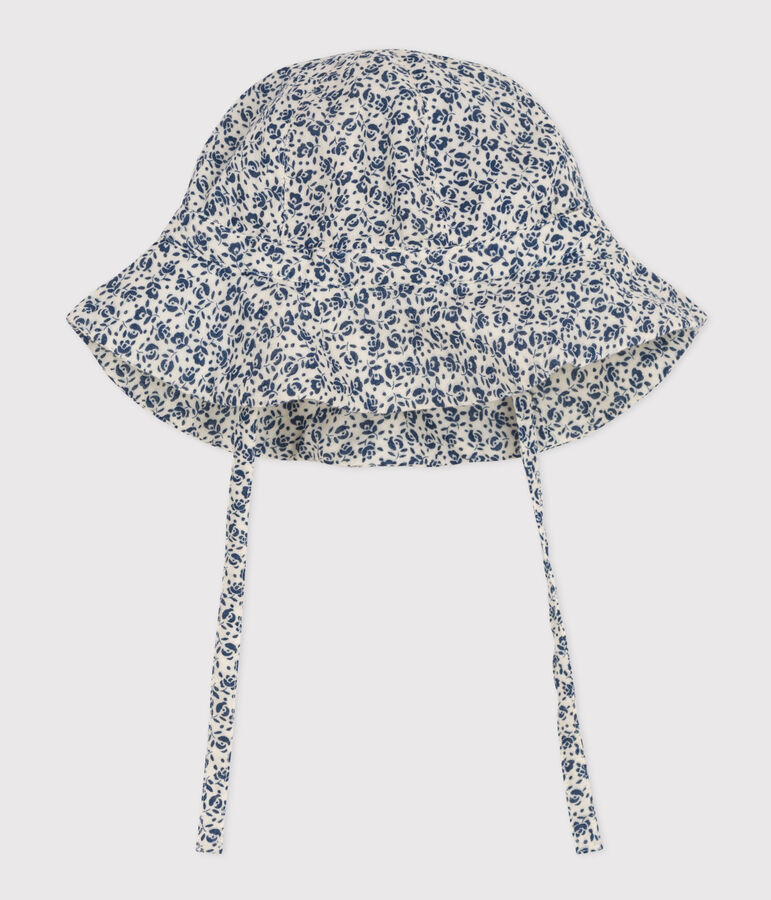 Baby-Breitkrempiger Hut aus Musselin mit Blumenmuster naturfarben/blau