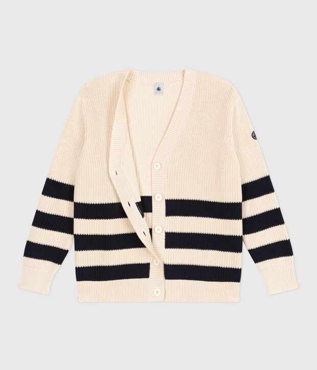 Damen-Cardigan aus Baumwolle mit Streifen naturfarben/blau