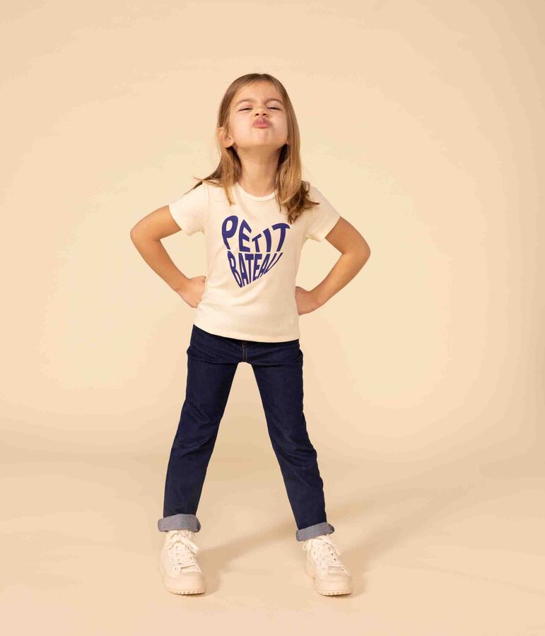 Kurz&auml;rmeliges T-Shirt aus Baumwolle f&uuml;r Kinder/M&auml;dchen naturfarben