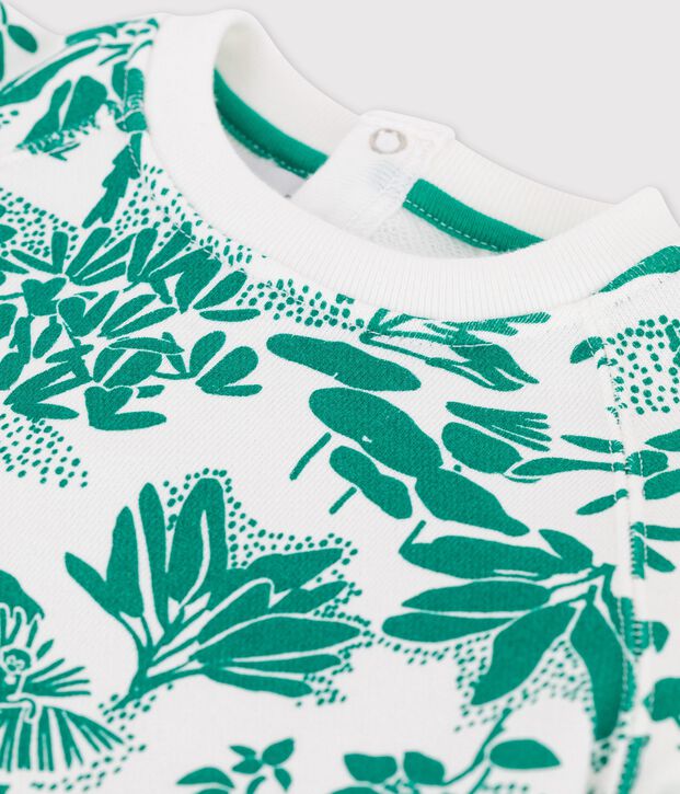 Baby-Sweatshirt aus Molton mit Pflanzenmuster weiss/gr&uuml;n
