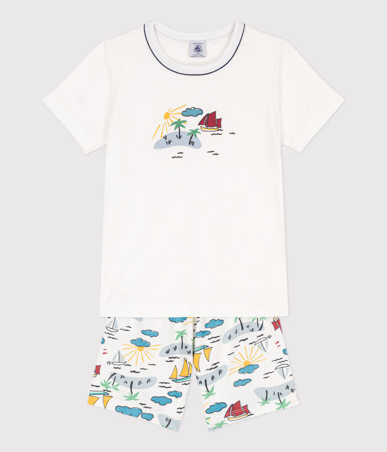 Kinder-Kurzpyjama f&uuml;r Entdecker aus Baumwolle weiss MARSHMALLOW/weiss MULTICO