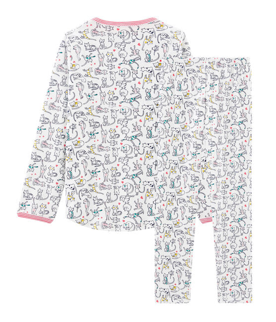 Rippstrick-Pyjama für Mädchen weiss MARSHMALLOW/weiss MULTICO