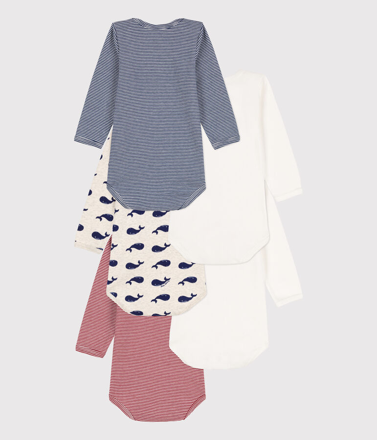 5er-Set lang&auml;rmelige Baby-Bodys aus Baumwolle mit Walmotiv vielfarbig