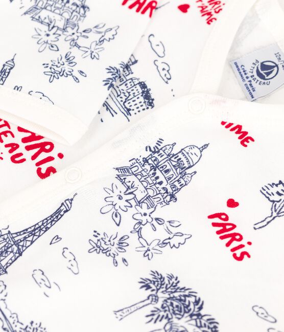 Baby-Strampler Paris ohne Füße aus Baumwolle weiss MARSHMALLOW/weiss MULTICO
