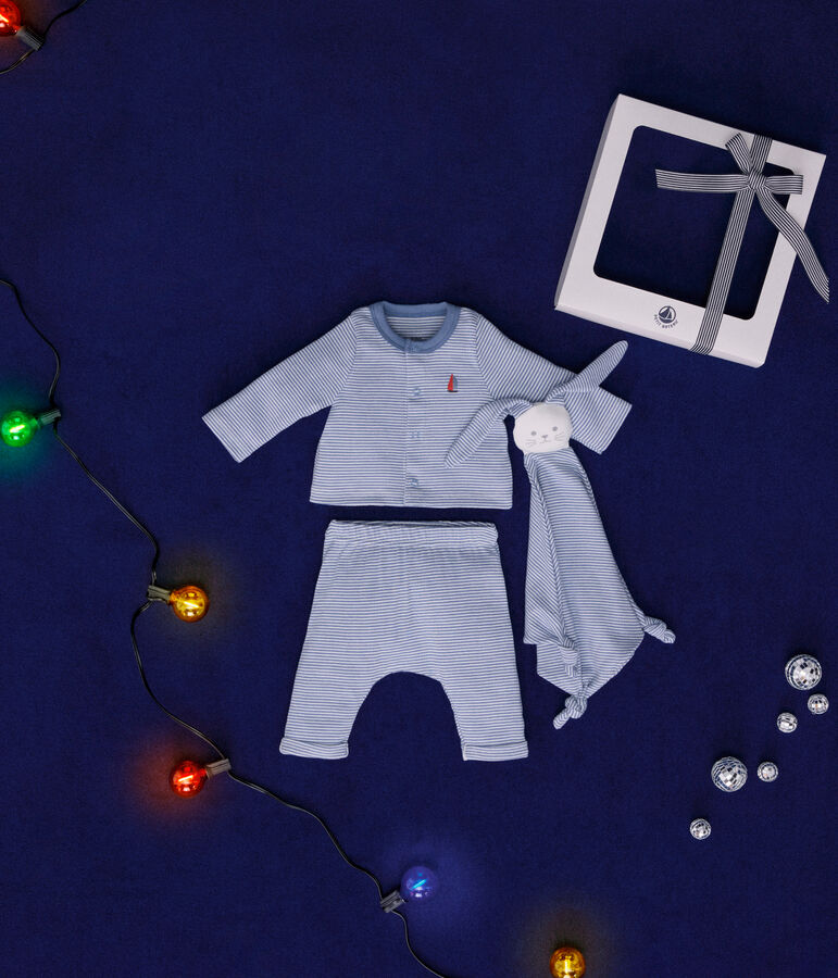 3-teiliges Baby-Set aus Baumwolle blau/weiss