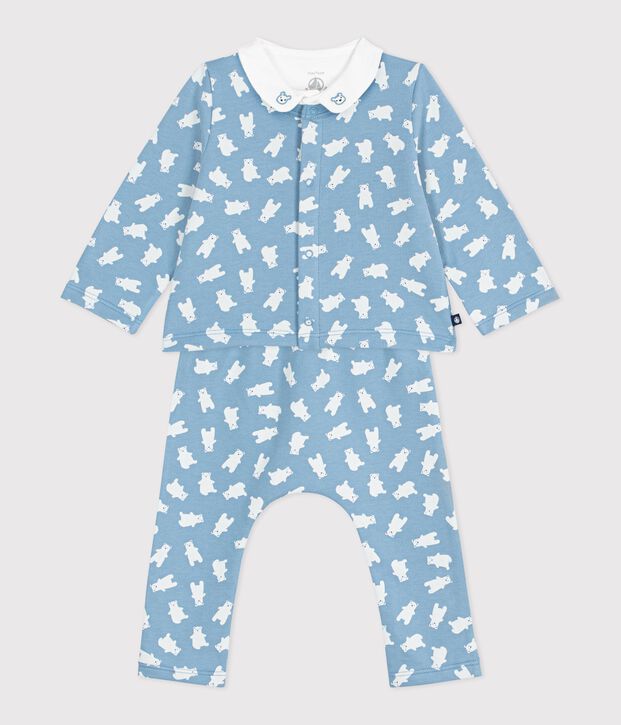 3-teiliges Baby-Set mit B&auml;renmotiv und Body mit besticktem Kragen blau/vielfarbig