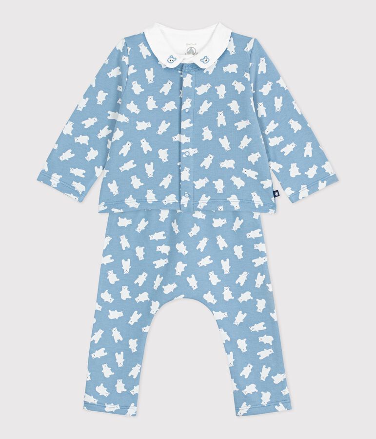 3-teiliges Baby-Set mit B&auml;renmotiv und Body mit besticktem Kragen blau/vielfarbig