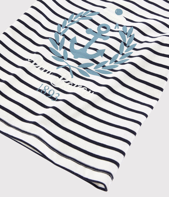Kurzärmeliges Kinder-T-Shirt aus Jersey für Jungen weiss MARSHMALLOW/blau SMOKING