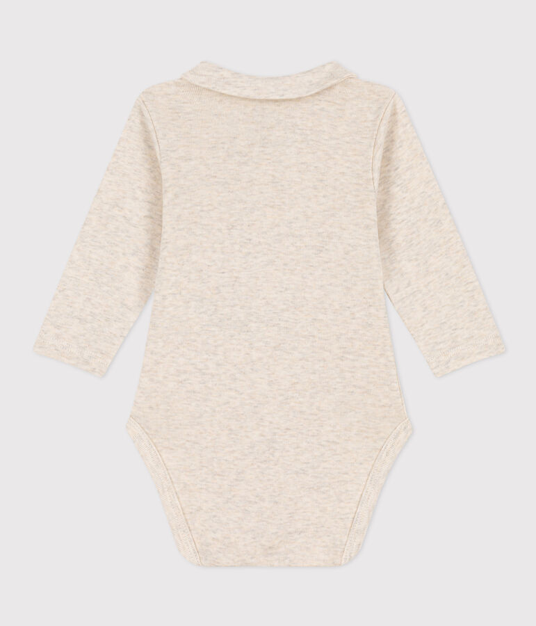 Lang&auml;rmeliger Baby-Body aus Baumwolle mit Kragen beige