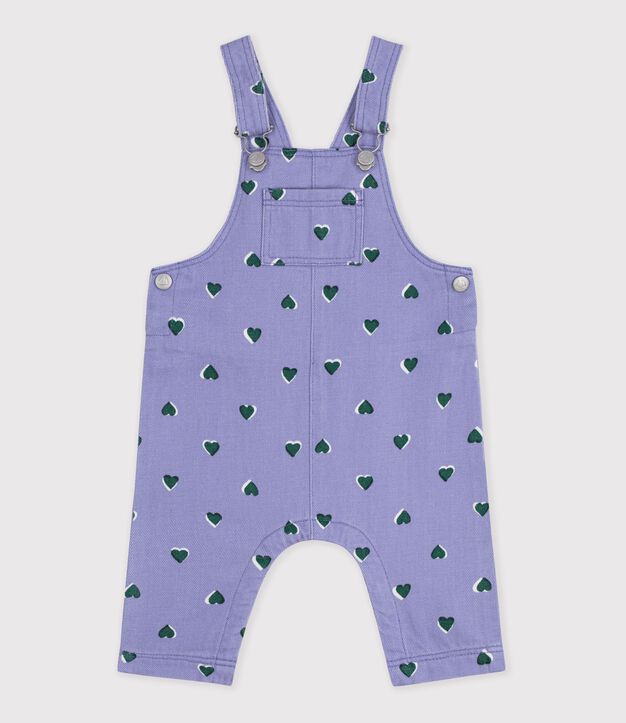 Langbeinige Baby-Latzhose aus Serge mit Herzmotiv violett/vielfarbig