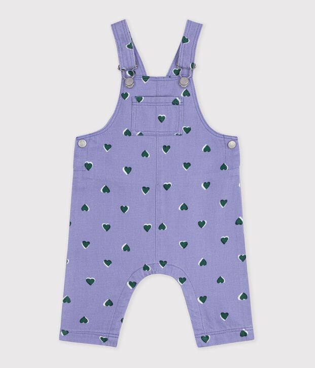 Langbeinige Baby-Latzhose aus Serge mit Herzmotiv violett/vielfarbig
