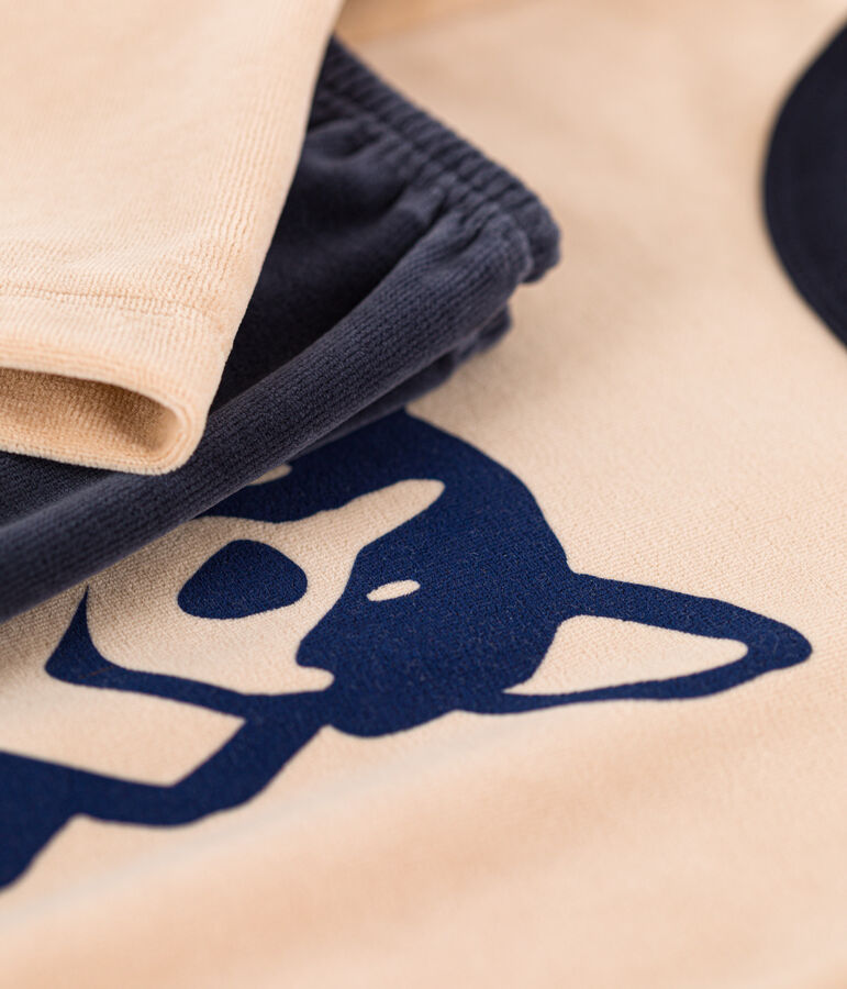 Kinderpyjama aus Nicki f&uuml;r Jungen beige/vielfarbig