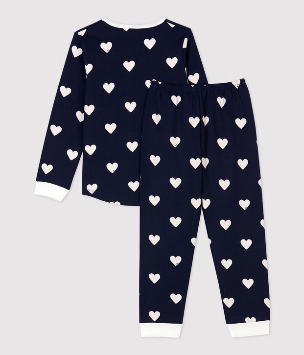 Kinderpyjama aus Molton mit Herzmotiv blau/weiss