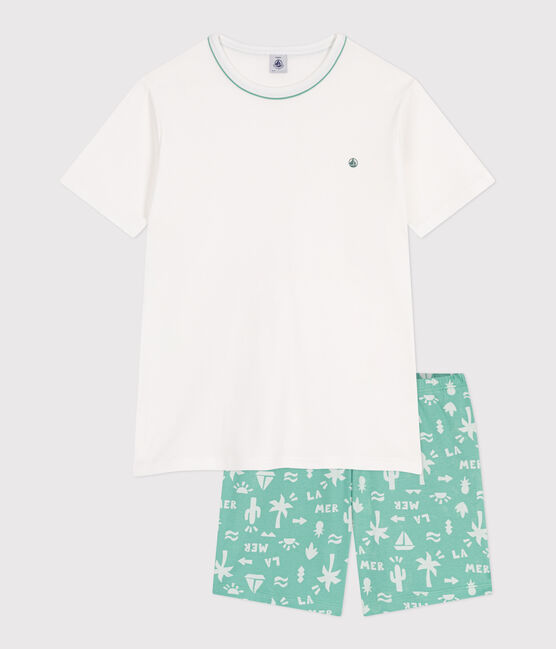 Kinder-Kurzpyjama aus Baumwolle MARSHMALLOW/ ALOEVERA